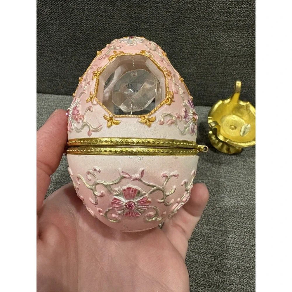 Jewelry Box Trinket Pink Gold Tone Band Pedestal Hanging Fake Crystals 5